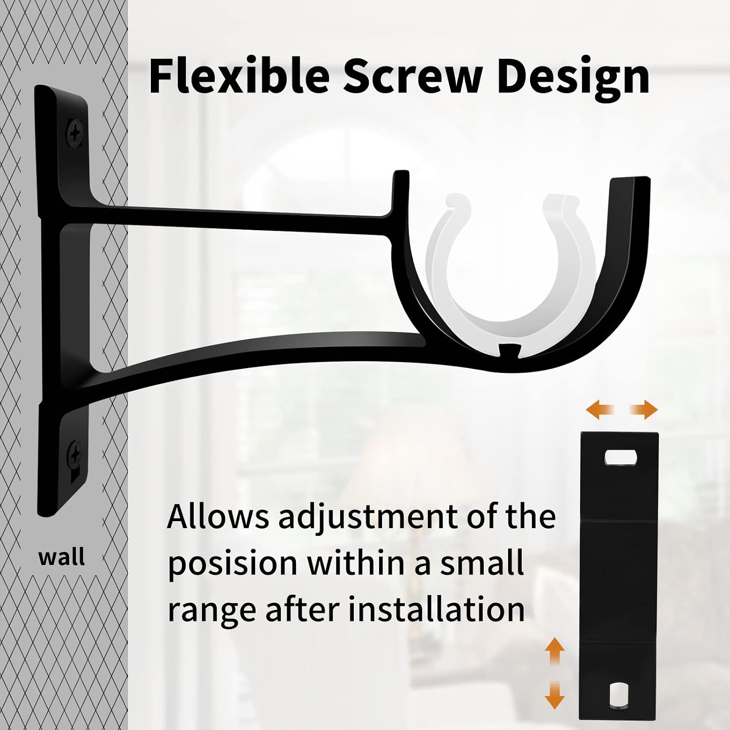 KOLAKO 8 Pack Curtain Rod Bracket, 1 Inch Heavy Duty Holder Black Drapery Single Hooks for Wall